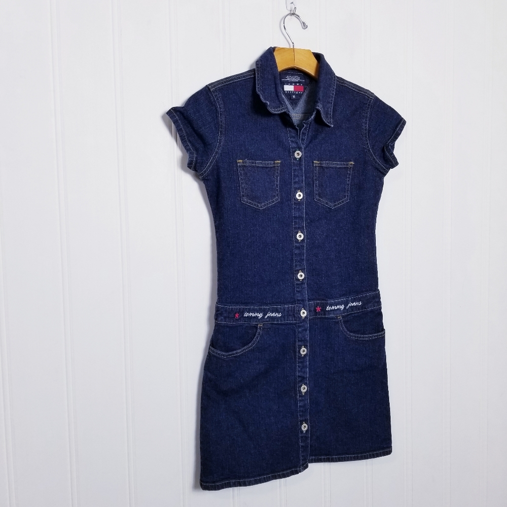 Tommy Hilfiger Girls Dress Size 14 Denim Drop Waist Button Front Blue Jean